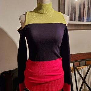 Cold shoulder color block sweater